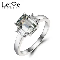 Leige Jewelry Real Natural Green Amethyst Ring Wedding Ring Emerald Cut Green Gemstone 925 Sterling Silver Ring Gifts for Girls