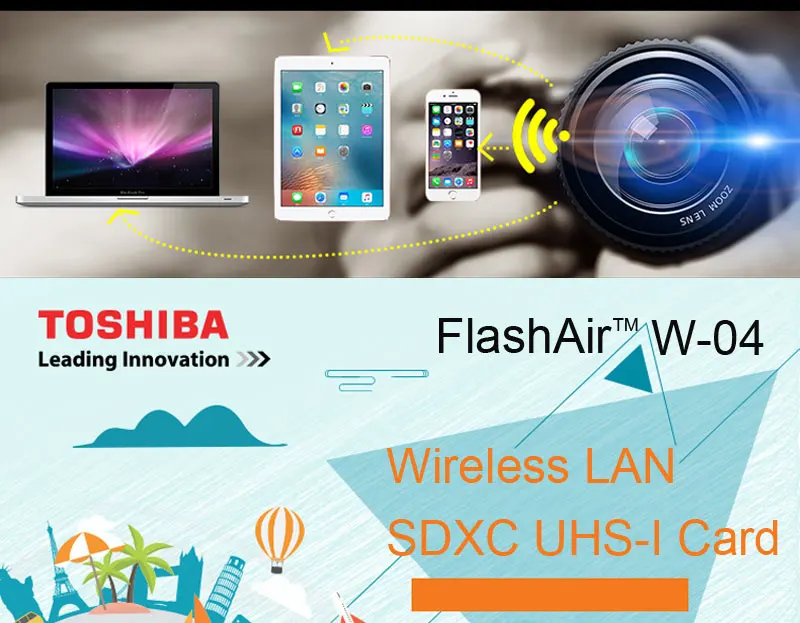 TOSHIBA W-04, Wi-Fi, SD карта, 32 ГБ, 64 ГБ, карта памяти U3, класс 10, FlashAir, беспроводная LAN SDHC UHS-I карта для 4k видео reecording камера