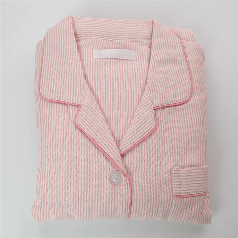 pink Fdfklak Высококачественная осенне-зимняя Пижама женская модная полосатая Хлопковая пижама с длинным рукавом женская пижама - Цвет: pink