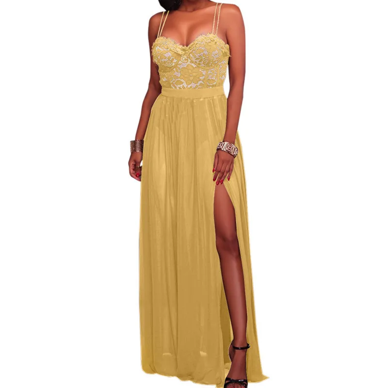 Женские кружевные сексуальные платья винтажные вечерние макси желтого цвета для