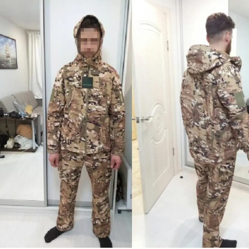 Outdoor softsell military camouflage suit men's tactical waterproof jacket For Hunting Hiking fishing fleece jacket pants