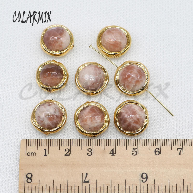 

10 pcs Natural round stone beads stone charm pendants druzy beads plated inner hole jewelry for DIY Gems jewelry 4936