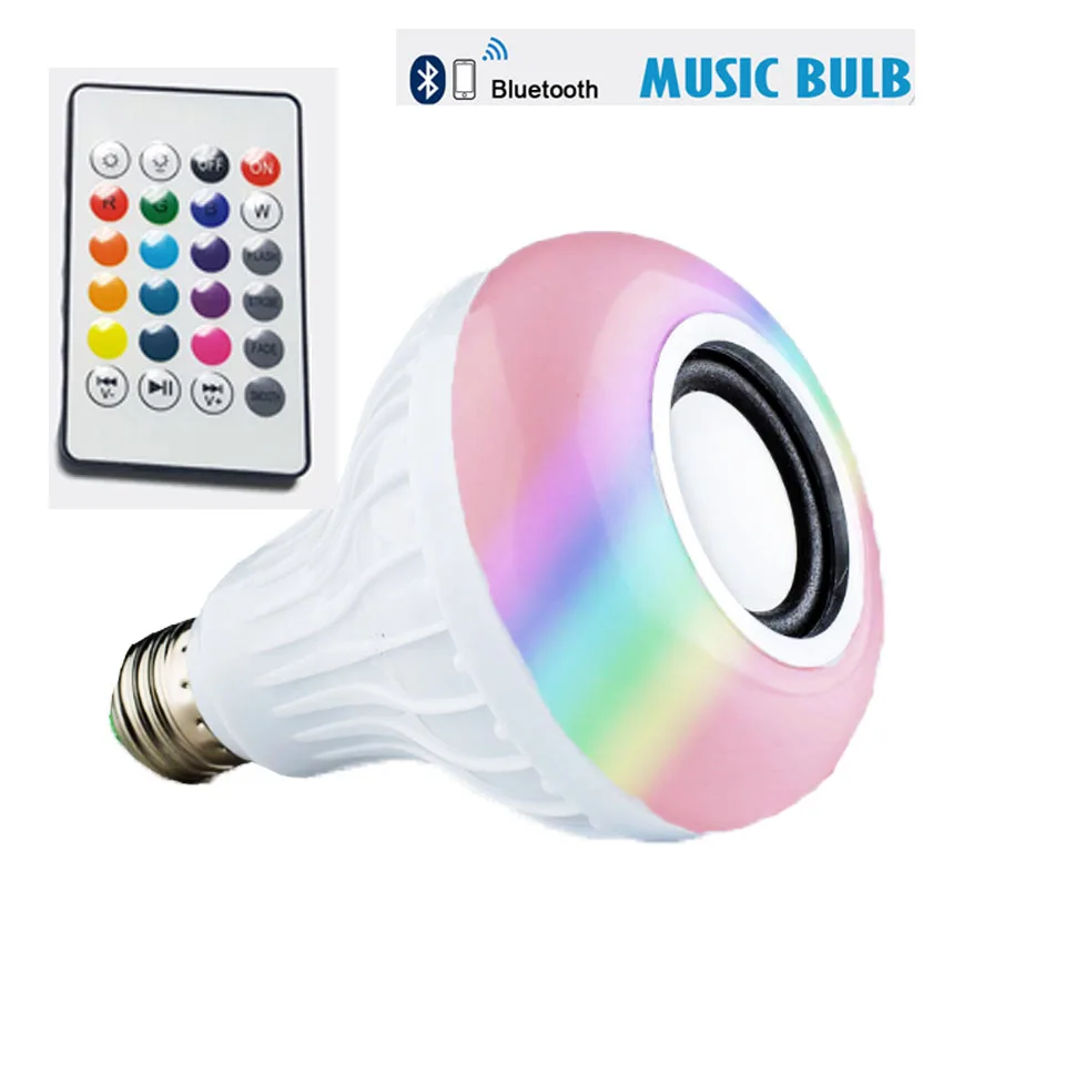 E27 светодиодная музыкальная лампа RGB Беспроводная bluetooth с 24 клавишами дистанционного управления динамик