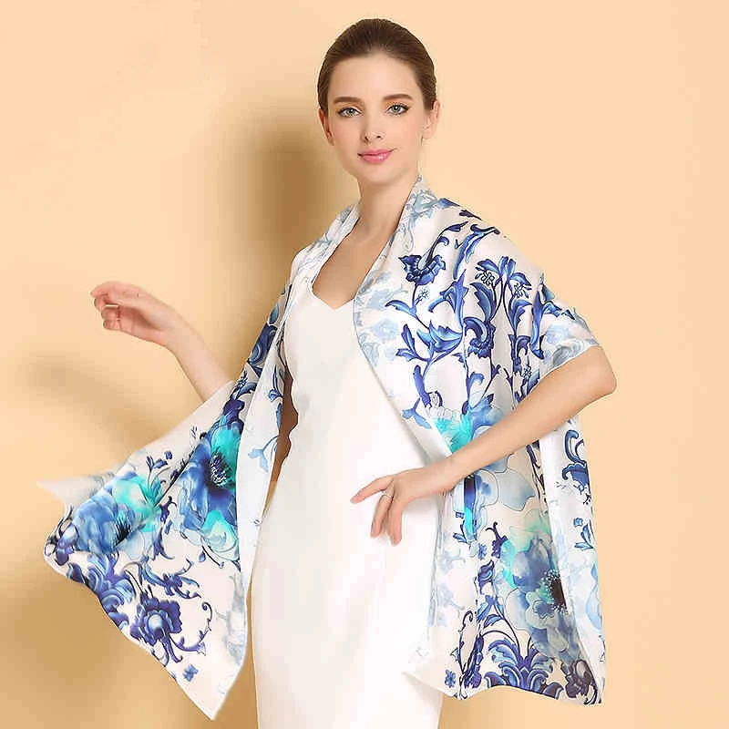 Модный односторонний шарф из натурального шелка с принтом на весну и осень