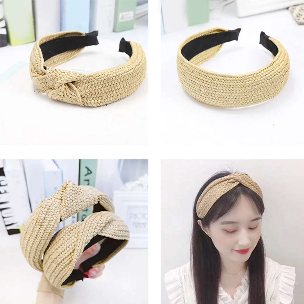 Повязка для волос в богемном стиле соломенный Плетеный ободок с узлом ручная
