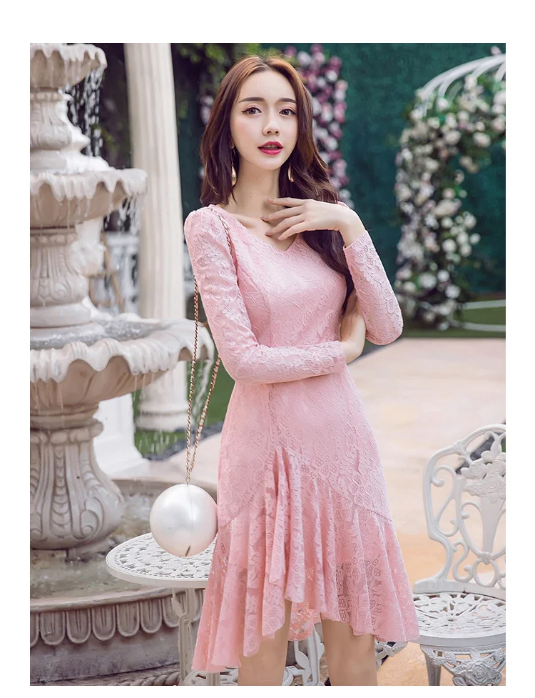 Осень 2017 г. Модные женские элегантные Пережатая Талия Кружево бальный наряд