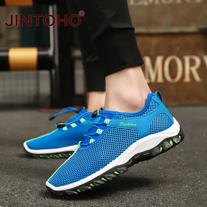 Лето jintoho мужские кроссовки без шнуровки дышащие сетчатые дешевая спортивная