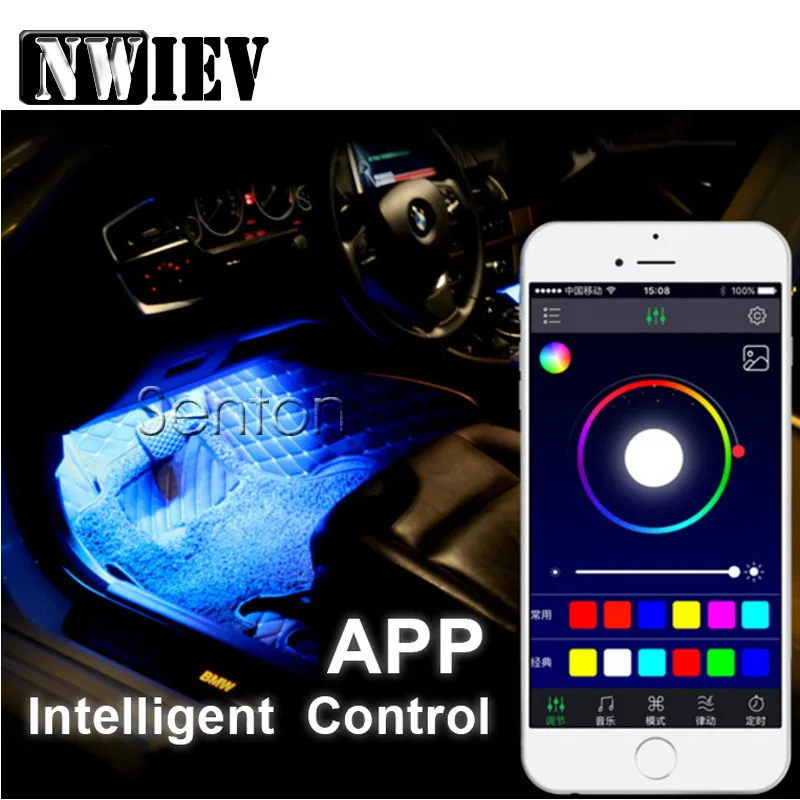 NWIEV Автомобильная неоновая лампа для Android ios управление приложением BMW Mini Cooper S VW Polo