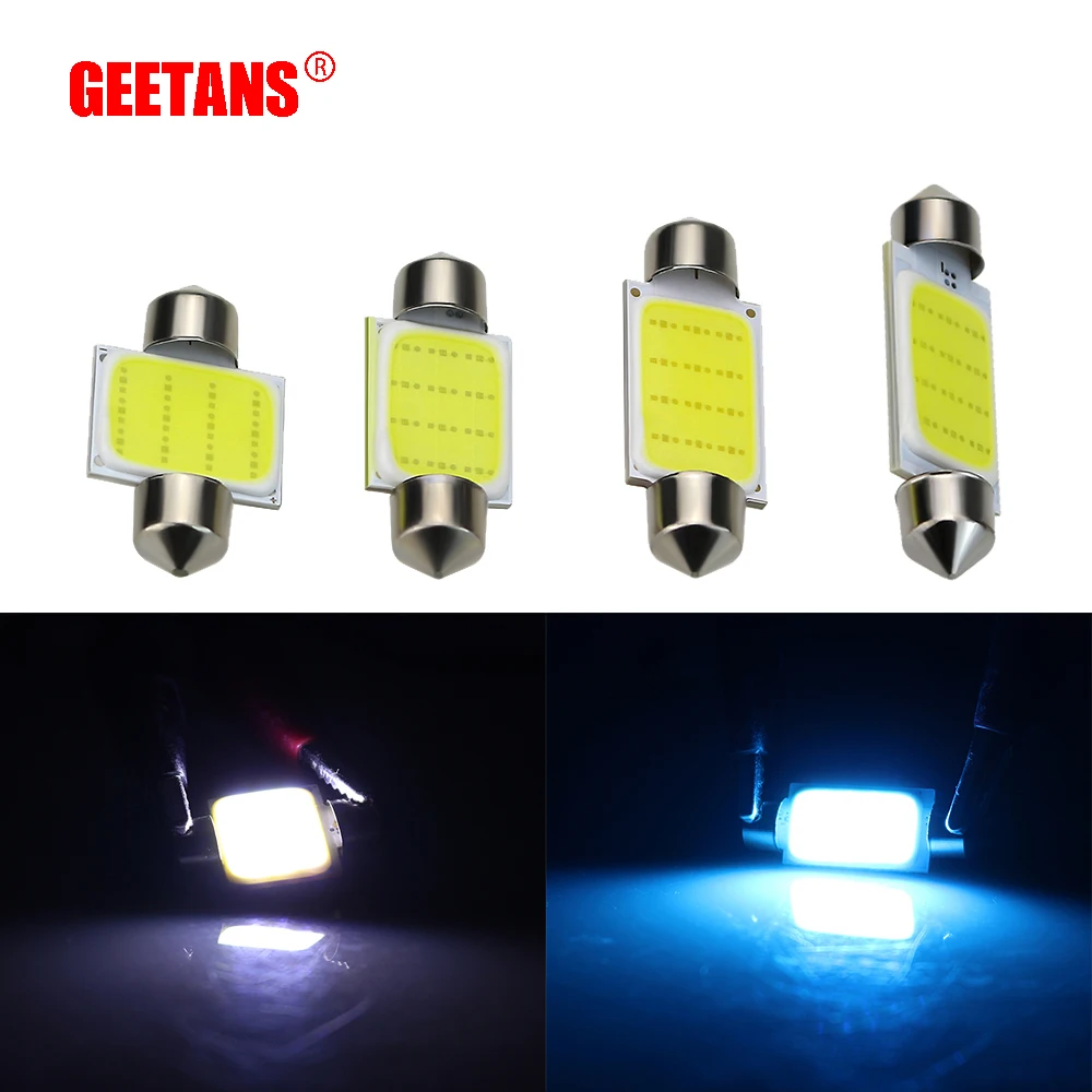 

Автомобильные лампы GEETANS C5W COB LED 12 В SMD 31 мм 36 мм 39 мм 42 мм, 10 шт., купольная гирлянда, освещение для внутреннего чтения номерного знака Sourse CF