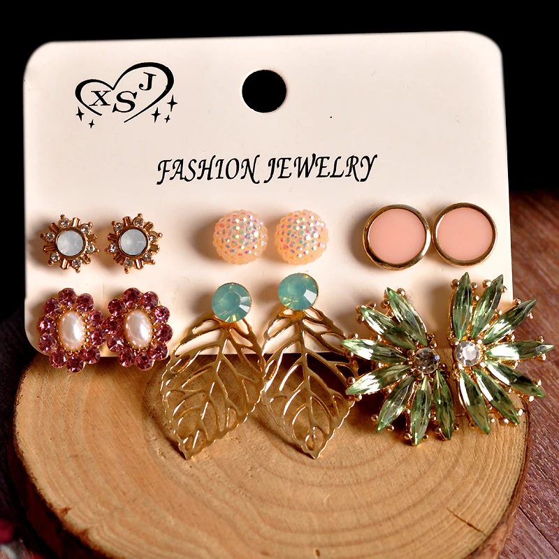 New fashion women accessories wholesale girls party Pearl ear studs gorgeous mix-and-match 6 pairs /set earrings Christmas gifts | Украшения