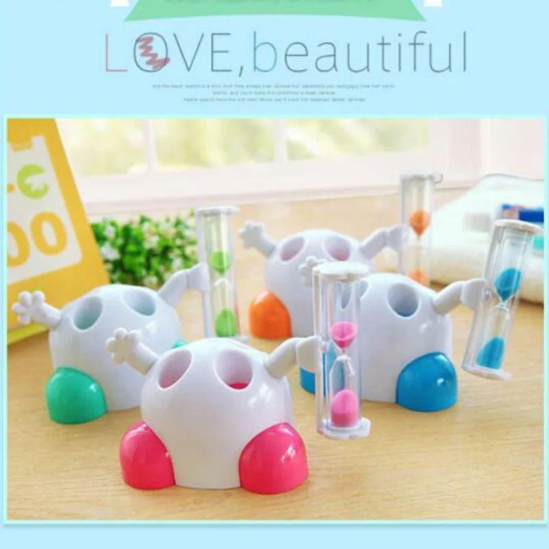 

Cute Kids Gift Toothbrush Rack Holder with Sand Timer 3 Minutes Hourglass Clock Countdown Timer Home Bathroom Tool Random Color