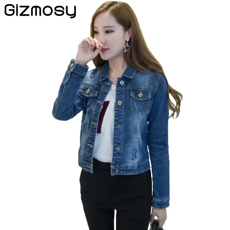 Короткие джинсовые куртки женские винтажные с длинным рукавом повседневное