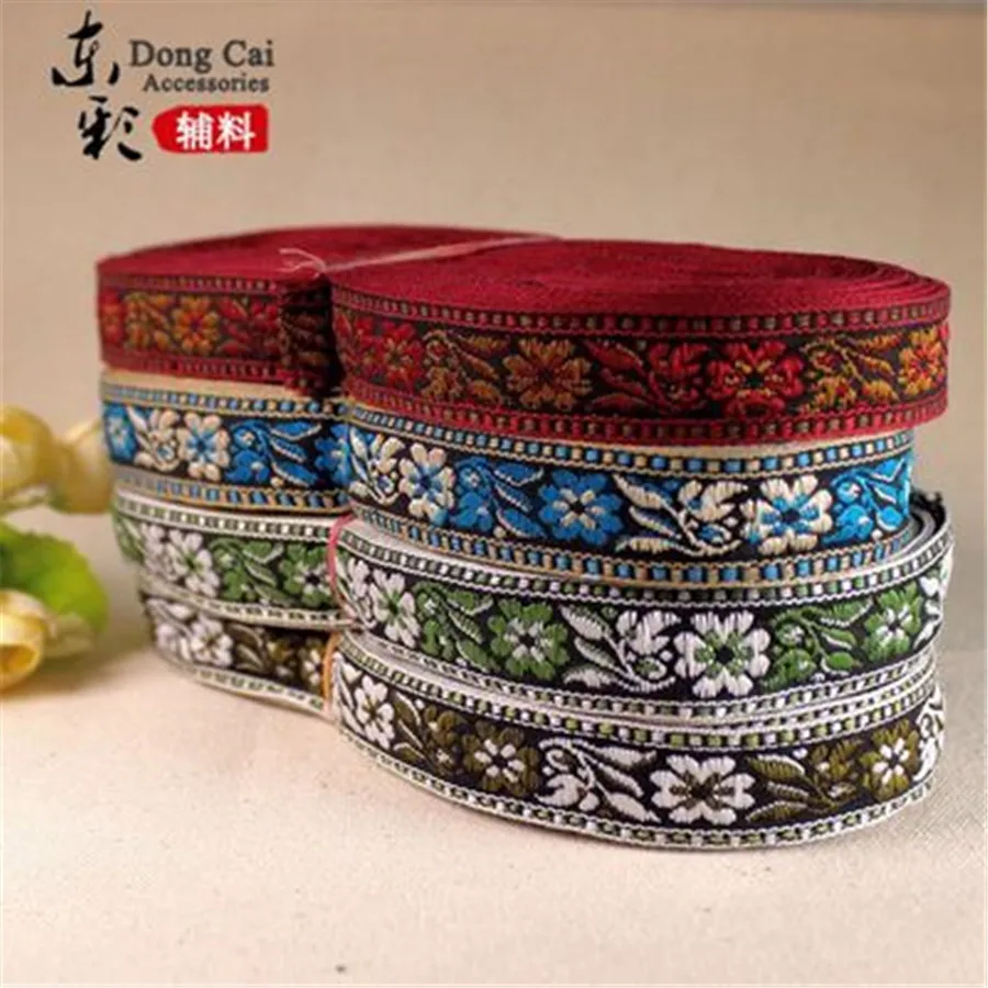 20 ярдов * 2 см жаккардовая национальная Ретро кружевная лента красный синий и