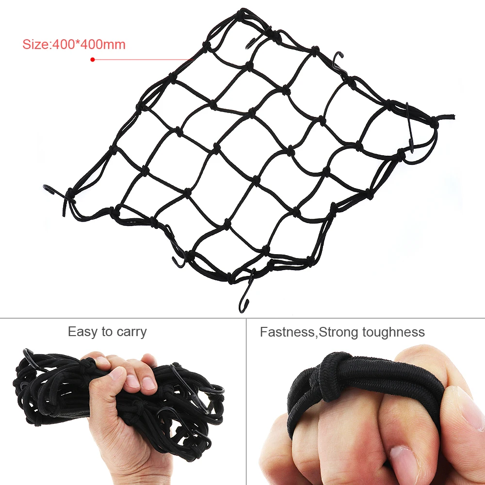 

Black 40 X 40 cm High Toughness Elastic Rope Universal Motorcycle Tank and Baggage Net with 6 Hooks and Tight Mesh for Riding
