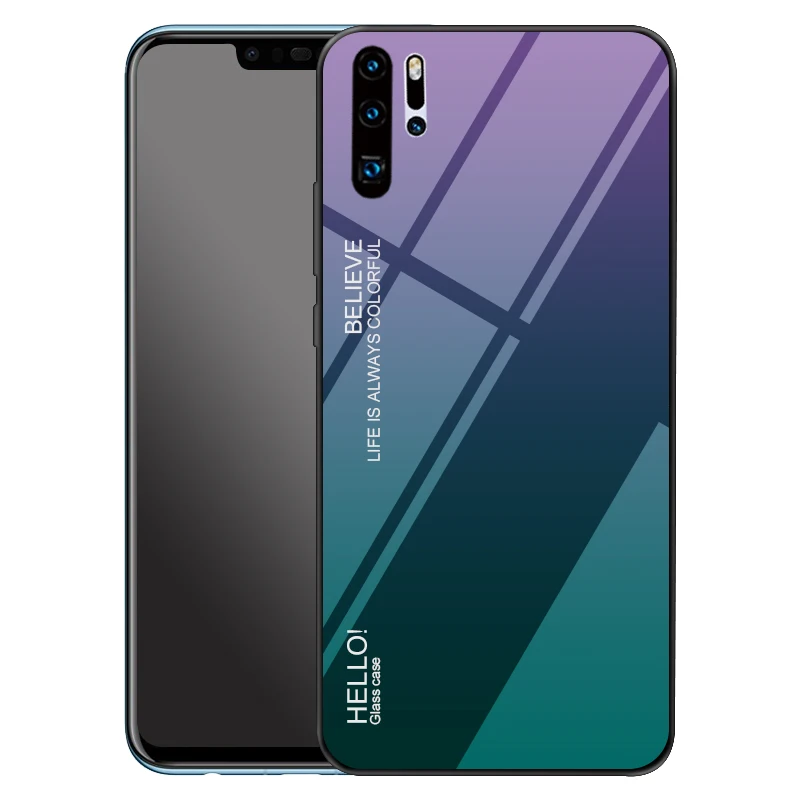 Градиентный телефонный чехол для huawei P Smart плюс Y7 Y6 Prime P30 P20 Lite Стекло крышка чехол для Honor 20 Pro10i 20i 8C 8X 7A 7C - Цвет: Violet