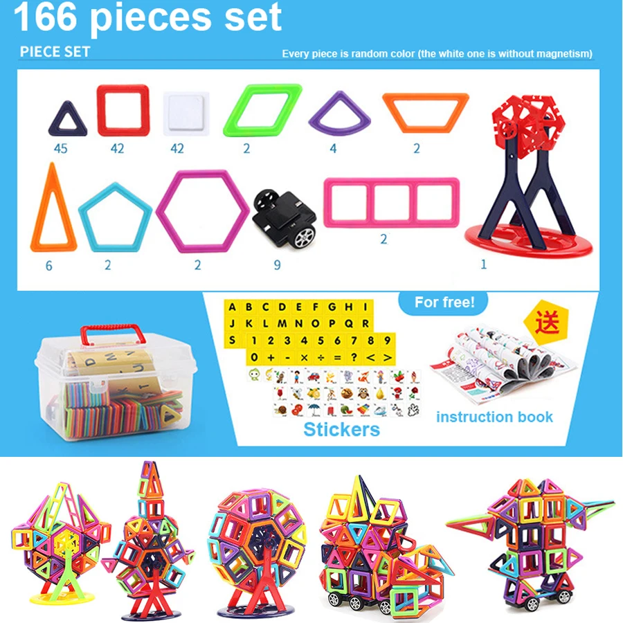 166pcs Big Size Magnetic Building Blocks Triangle Square Brick designer Enlighten Bricks Toys Free Stickers Gift DS19 | Игрушки и хобби