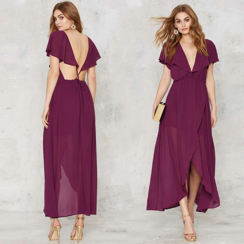 Женское шифоновое платье с рюшами однотонное элегантное вечернее V образным