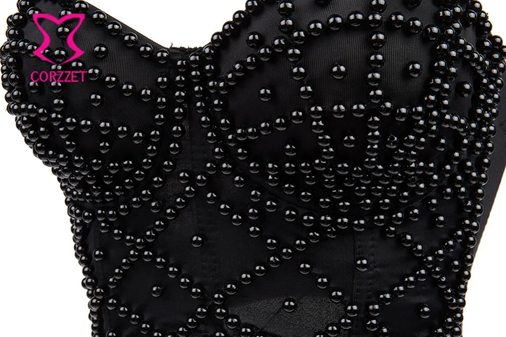 Женский бюстье с ремешками Corzzet черный бисером хлопковый топ готический