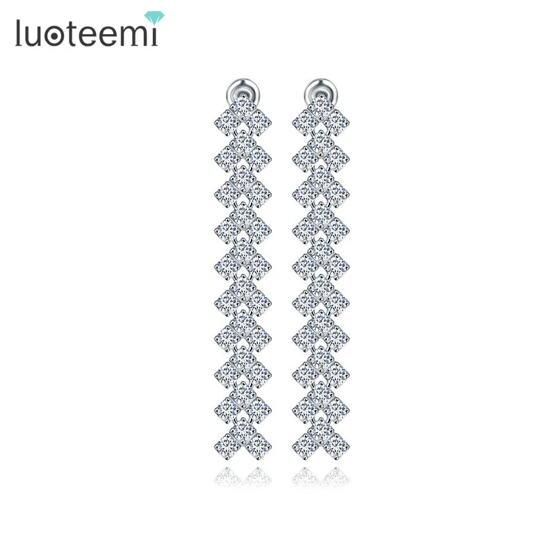 

LUOTEEMI Pure Round Clear Cubic Zirconia Long Drop Earrings for Women Luxury Bridal Wedding Engagement Stunning Jewelry for Wife
