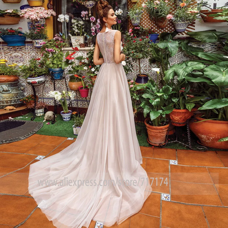 3d-очаровательное кружевное свадебное платье-трапеция с круглым вырезом и