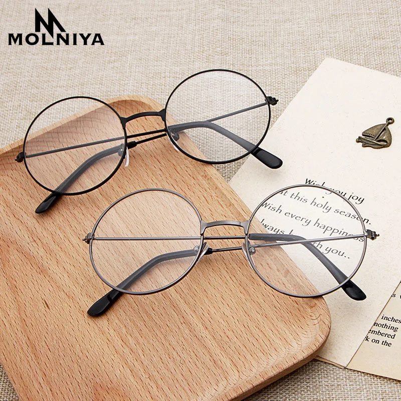 

New man Woman Retro Large Round Glasses Transparent Metal eyeglass frame Black Silver Gold spectacles Eyeglasses