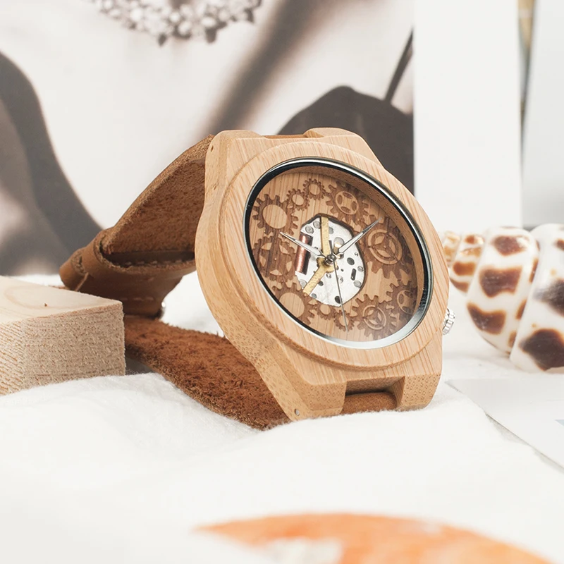 Часы мужские кварцевые с бамбуковым корпусом светящимися стрелками|luxe designer|luxe