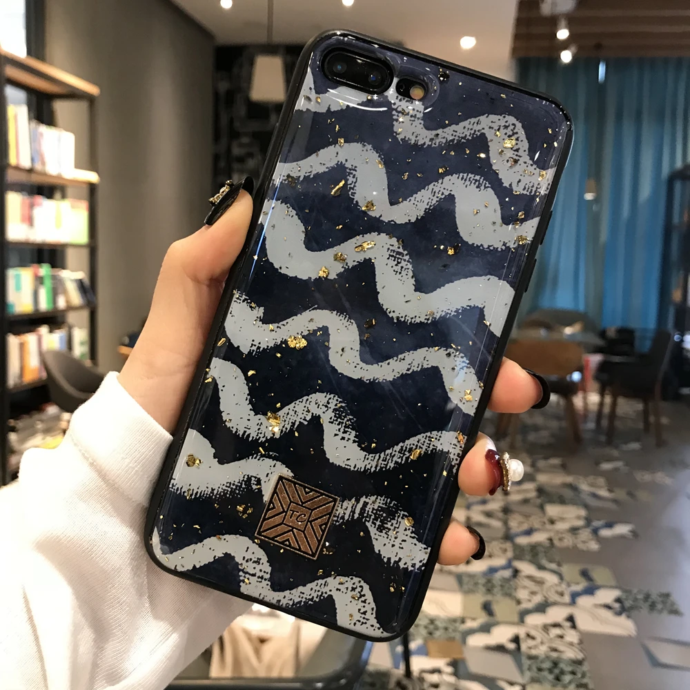 Роскошный блестящий чехол для телефона с золотой фольгой iPhone 7 8plus 6 6s Plus XS Max XR X