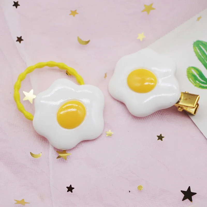 1 Pair Korean Cute Fun Poached Egg Hair Rope Hairpins for Girl Princess Fashion Creative Children's Ponytail Hair Accessories