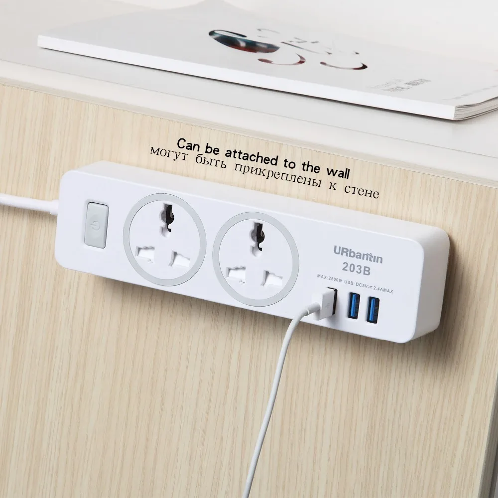 Urbantin 2AC & с 3 портами (стандарт общий выключатель Мощность полосы USB розетка смарт