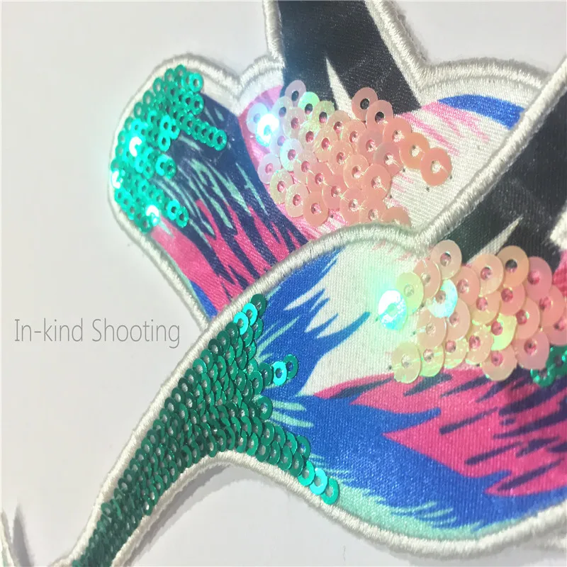 POVUOP Birds patch double crane suit sequins beads cloth T-shirt decorative applique lace sparkle hand sewing | Дом и сад