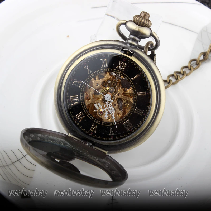 Лидер продаж Феникс крыло Полый Бронзовый корпус черный циферблат Скелет