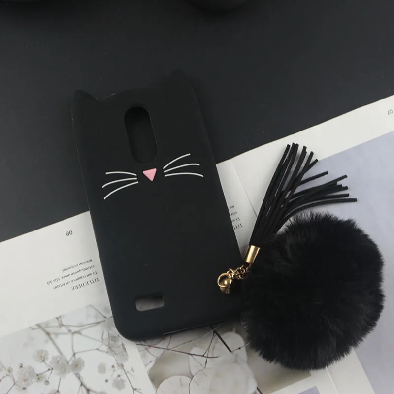 HuxuBlack With Ball Милый силиконовый чехол с 3D рисунком для LG K7 2017X230 чехол s Япония блестящая борода кошка кошечка с милыми ушками чехол для телефона K4 K8 K10 - Цвет: HuxuBlack With Ball
