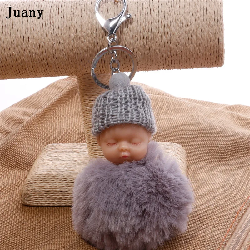 pompom key chain sleeping baby doll rabbit fur ball keychain car keyring women bag pendant charm juany | Украшения и аксессуары