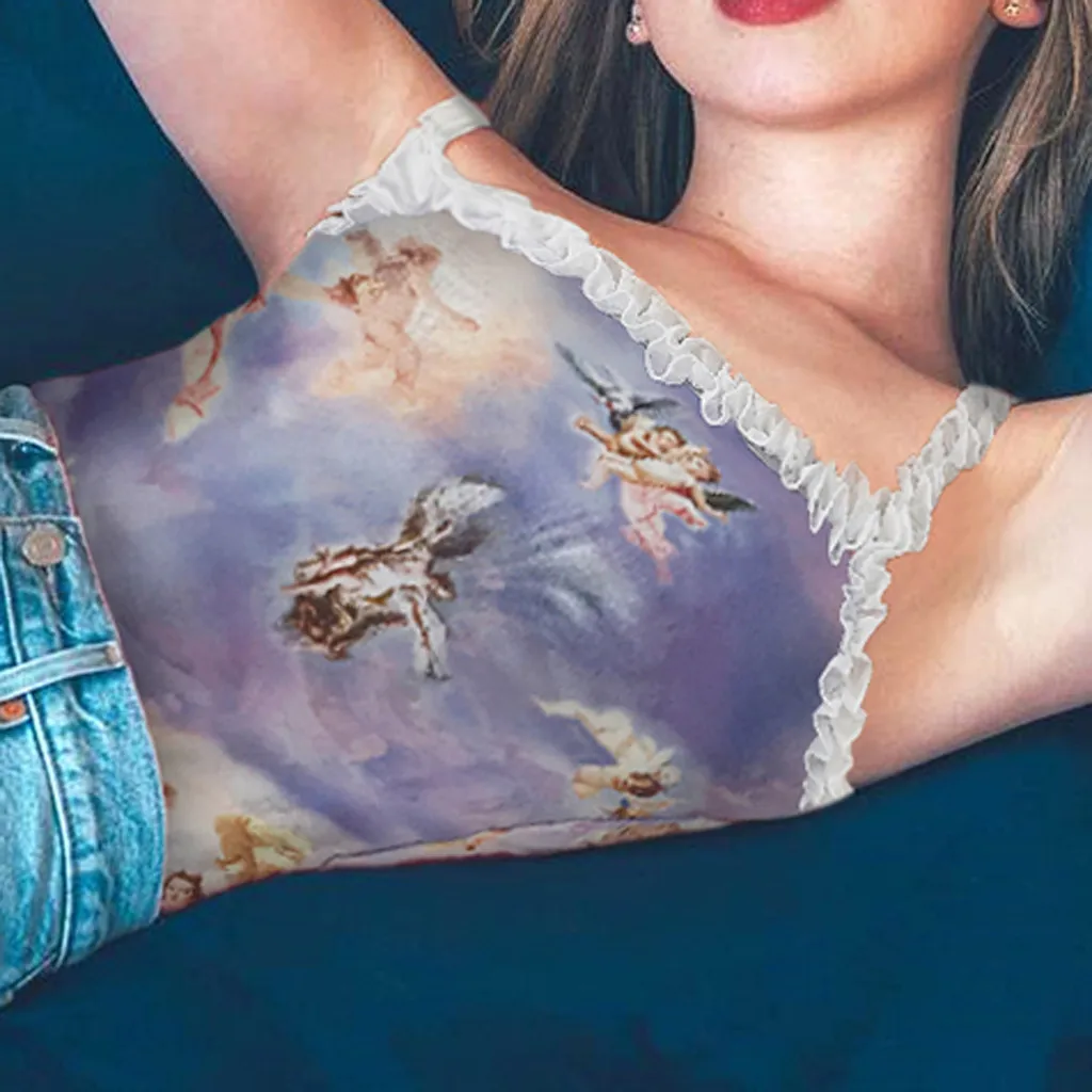 Womail Fashion Для женщин Летнее сексуальное маленькое угол печати на шнуровке комбинезон на бретелях Повседневное, без рукавов, на лямках, боди 16 марта