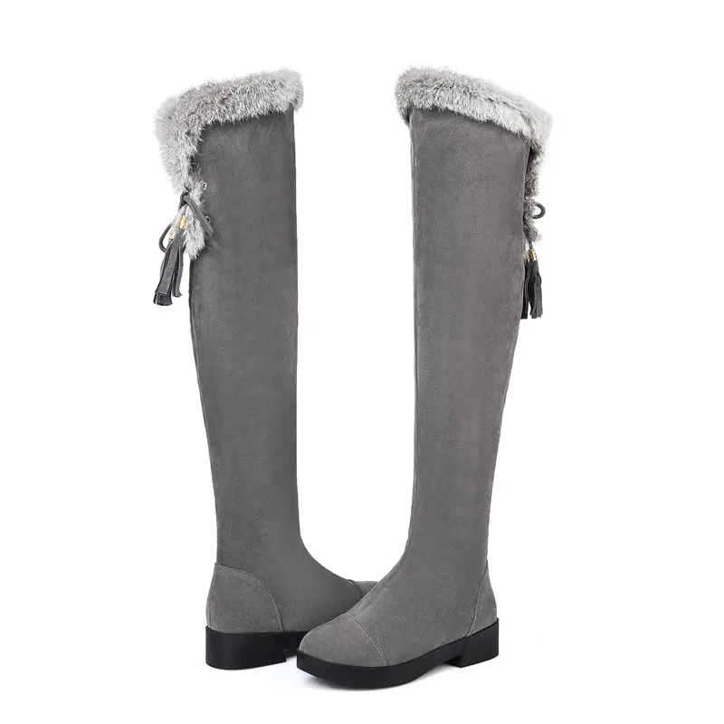 ENMAYLA Winter Flock Long Boots Shoes Woman Black Gray Zip Charms Large Size 34 43 Over the knee Platform White Shoes|boot shoes|boot shoes