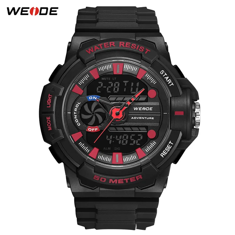 WA3J8009-1C WEIDE мужские цифровые 50 метров водонепроницаемые часы спортивный будильник Дата аналоговые цифровые военные армейские кварцевые PU ремешок наручные часы - Цвет: WA3J8009-1C
