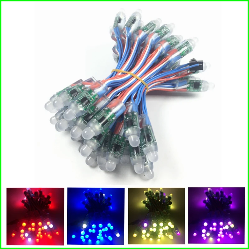 50 шт./лот DC5V/12В вход WS2811 пиксельный модуль 12 мм черный/зеленый провод светодиодная