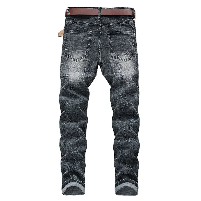 [HANGJIA] винтажные потертые джинсы со снежинками, новинка, популярные мужские повседневные эластичные узкие цветные джинсовые брюки