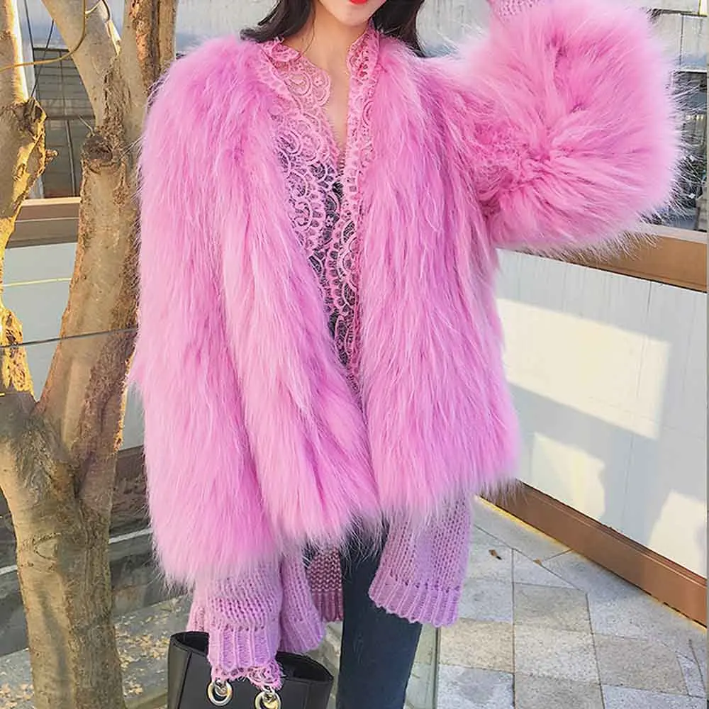 FIRSTTO стильная длинная мохнатая верхняя одежда из искусственного лисьего меха с