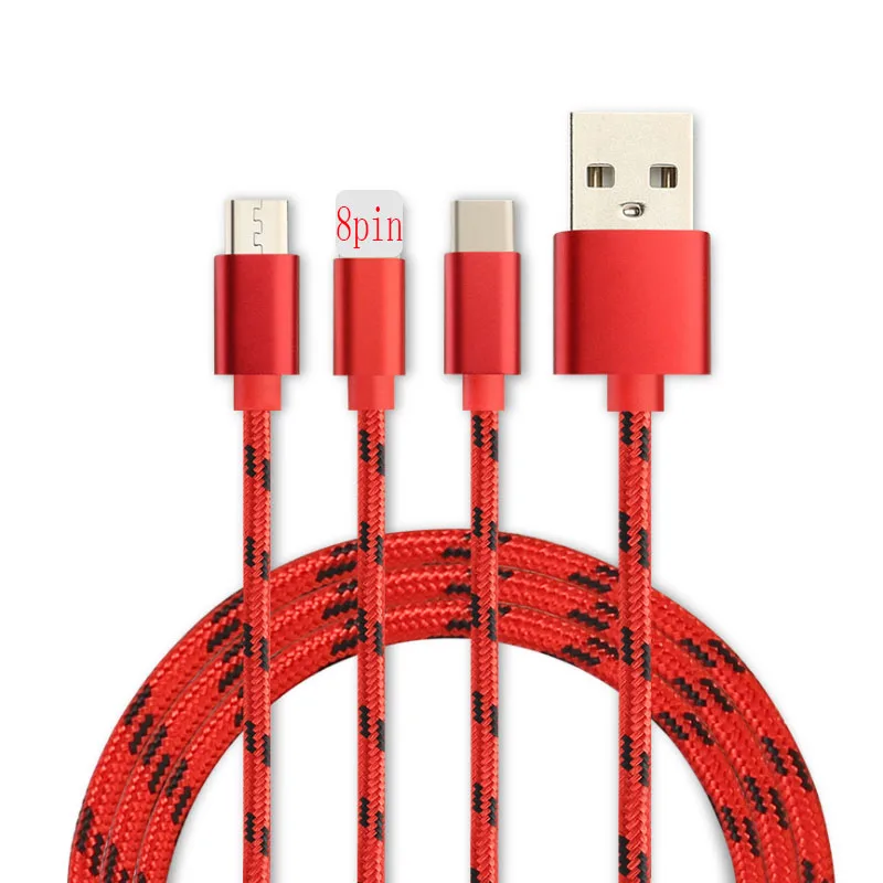 3 в 1 Тип C USB Multi Зарядное устройство кабель для iPhone 6 7 8 6s шнур мобильного телефона