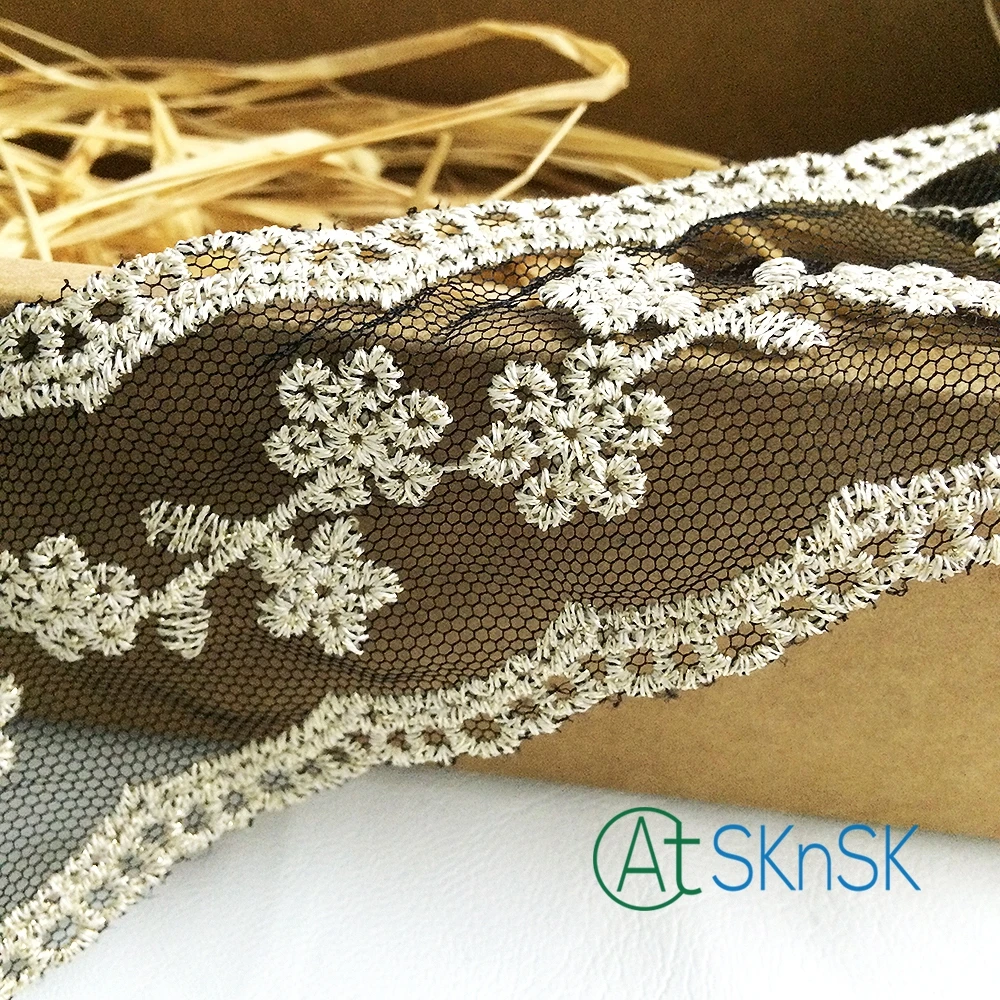 Latest arrival 1yard/lot Good quality white and black eyelashes lace fabrics wide 6CM handmade clothing accessories diy flower | Дом и сад