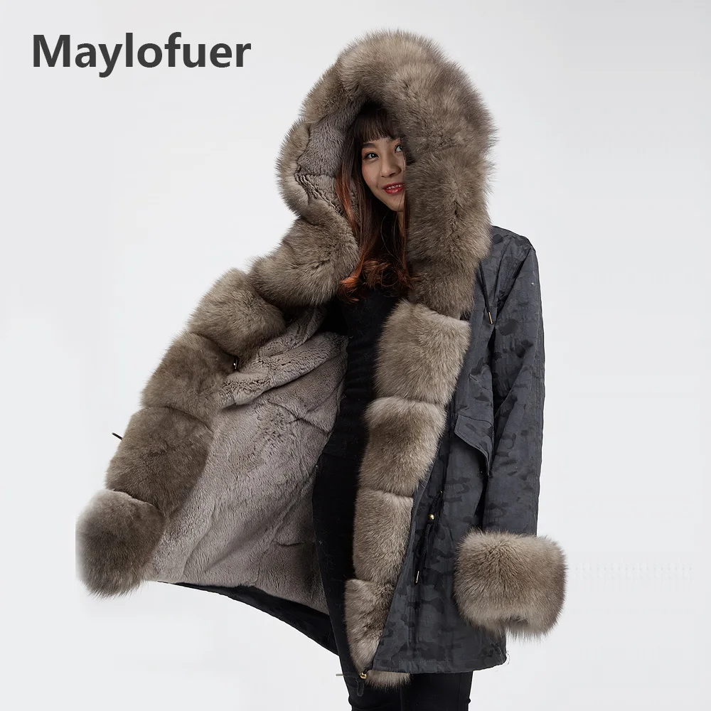 Maylofuer Полный Пелт настоящая подкладка из кроличьего меха Рекс парка для женщин