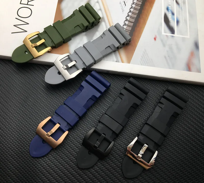 Ремешок для часов Panerai резиновый браслет пам люминор с пряжкой Tang Черный Серый