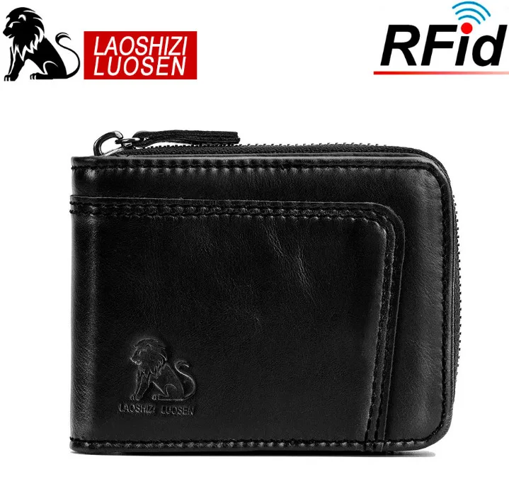 LAOSHIZI LUOSEN мужские кошельки из натуральной воловьей кожи, RFID, короткий кошелек, мужской кошелек, держатель для карт, для денег