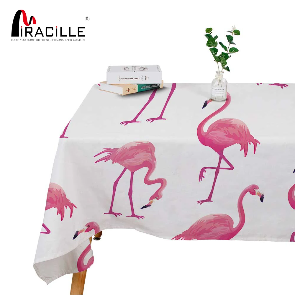 

Miracille Polyester Tablecloth Tropical Plant Pink Flamingo Restaurant Wedding Home Decoration Picnic Mat Cover Table