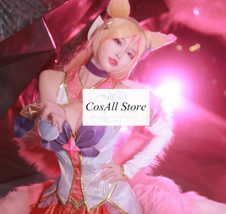 Выполненный на заказ Ари LOL Косплэй звезда Ahri костюм Девять Лис ahri платье