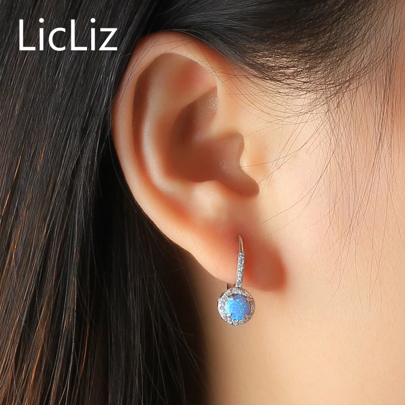 Женские серьги-кольца LicLiz 925 пробы серебряные серьги-обручи с Синим Опалом