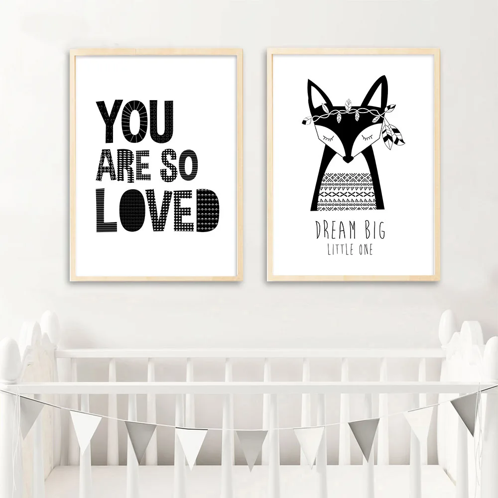 Black White Wall Art Canvas Painting Fox Cactus Animal Posters Nursery Prints Nordic Kids Decoration Pictures Baby Bedroom Decor | Дом и сад