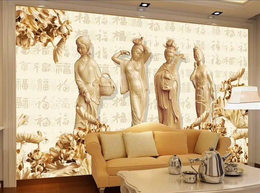 Настенные 3d обои для женщин резьба по дереву фон гостиной ванной|living wallpaper|3d