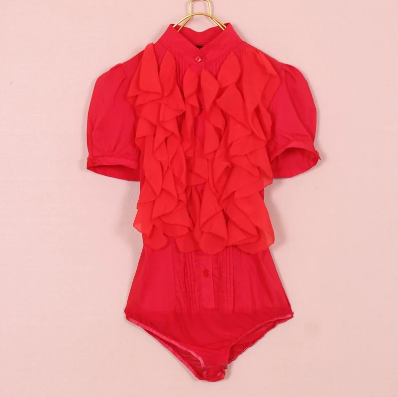 Short Sleeve Блузка, боди-рубашка, женские блузы, повседневные боди с оборками, топы, блузы с длинным рукавом, женские офисные рубашки, красная, белая одежда - Цвет: Short Sleeve